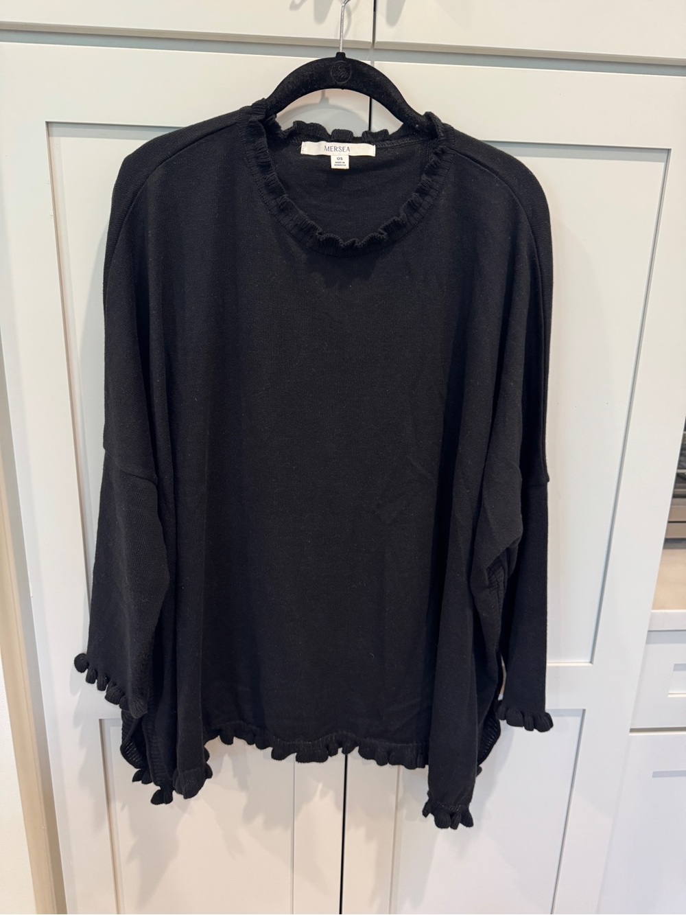 Mersea Los Angeles Black Ruffle-Trim Crew Neck Sweater